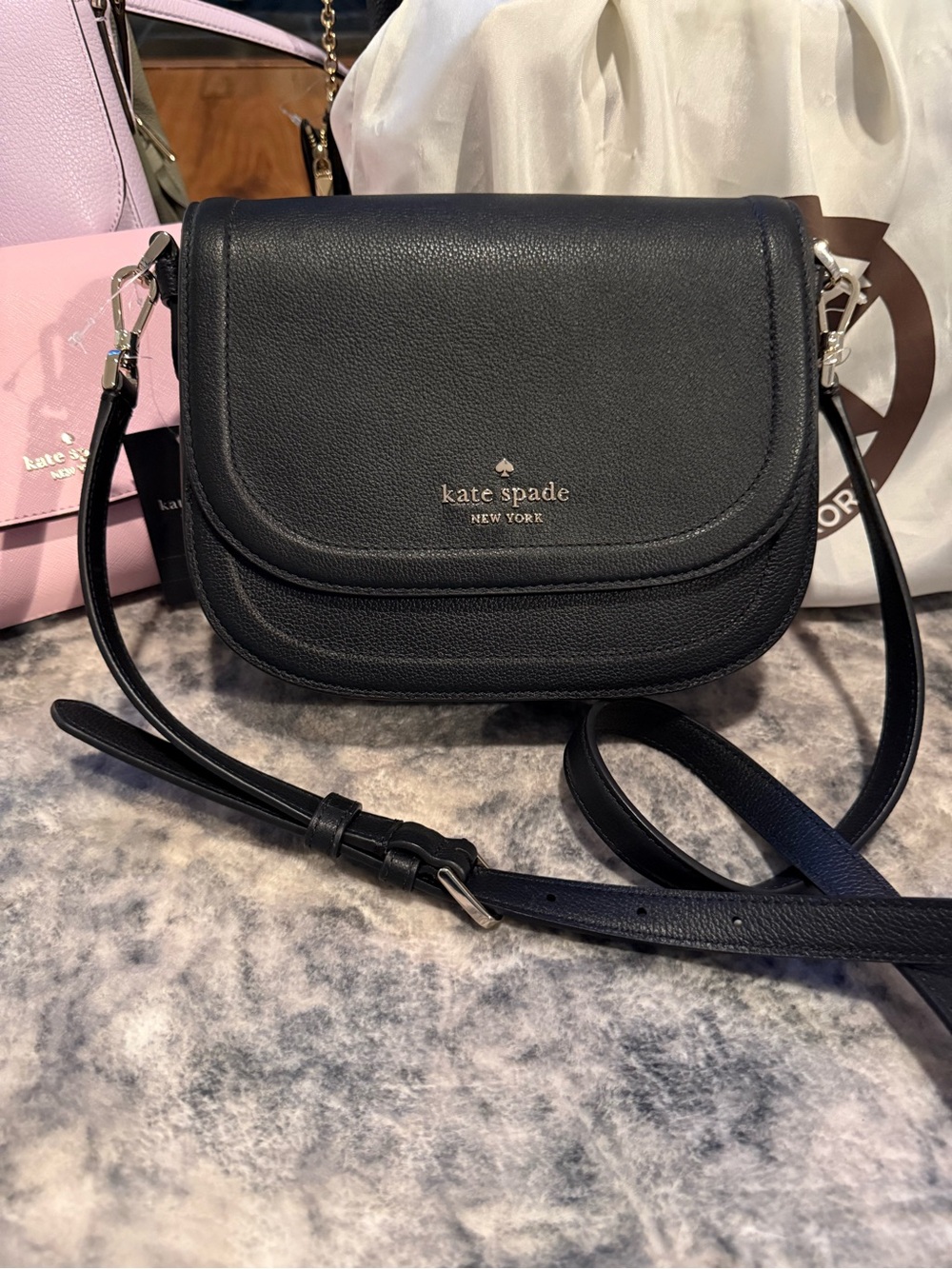 kate spade Black Pebbled Leather Crossbody Saddle Bag